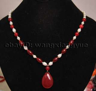 Charming! White Akoya Cultured Pearl&Ruby Necklace 18  