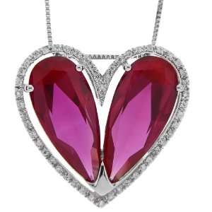 Sterling Silver Created Ruby and Created White Sapphire Heart Necklace 