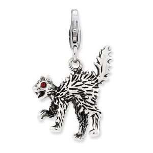   Sterling Silver Antiqued 3 D Scary Cat w/Lobster Clasp Charm Jewelry