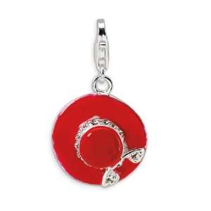    925 Sterling Silver CZ Enamel Red Hat Ladies Charm: Jewelry