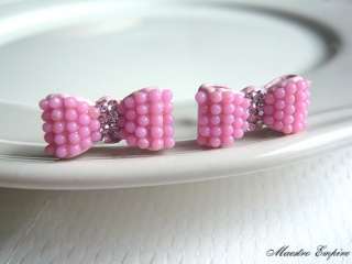 Baby Girl Kids Ribbon Bow Sweet Cute Pink Pearl Earrings