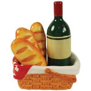   Picnic Basket With Bread and Wine Salt and Pepper Shaker Set  