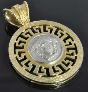 Saha Estate Vintage Two Tone 14K Gold Heavy Medusa Greek Key Medal 