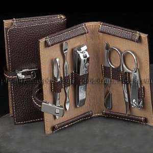  6 Piece Manicure Set, Brown Leather: Home & Kitchen