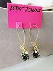 Betsey Johnson Gold Tone Hoop Dark Green Crystal Ball Charm Earrings