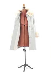   Periwinkle LEATHER Fur Trimmed PRINCESS Mod Dress Coat JACKET M  