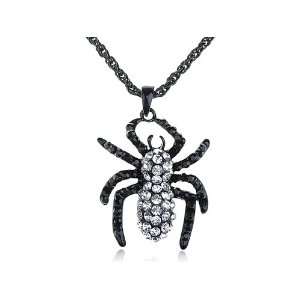 Black Painted Alloy Clear Crystal Rhinestone Spider Insect Bug Pendant 