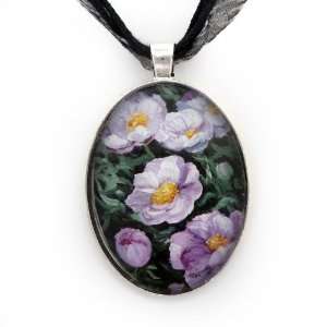    Mauve Peonies Spring Flowers Handmade Fine Art Pendant Jewelry