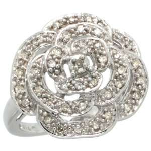 10k White Gold Rose Flower Diamond Ring w/ 0.25 Carat Brilliant Cut 