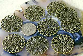 Antique Bronze Plated Brass Round Filigree Wraps Charms Finding 25mm 