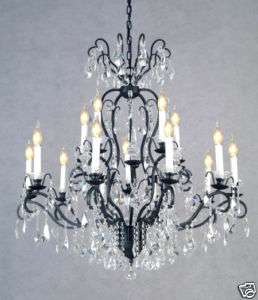 BEAUTIFUL LARGE CRYSTAL WROUGHT IRON CHANDELIER  