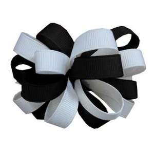    Black and White Two Color Ribbon Bow Barrette