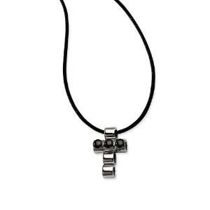  Stainless Steel Black Plated Beads Cross Necklace: Jewelry
