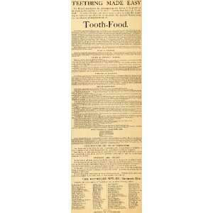  1891 Ad Reynolds Tooth Food Teething Infant Food Drug 
