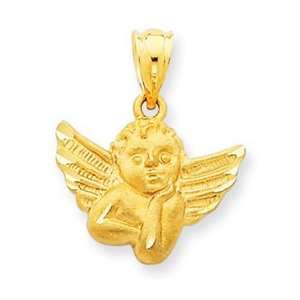  14k Yellow Gold Satin Angel Pendant Jewelry