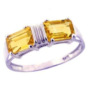  14K White Gold Twin Octagon Gemstone Ring Citrine, size8 