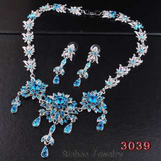   Bib Flower Rhinestone Acryl Crystal Prom Necklace Dangle Earrings 1set
