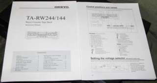 Onkyo TA RW244 144 Dual Stereo Tape Deck Manual Dubbing  