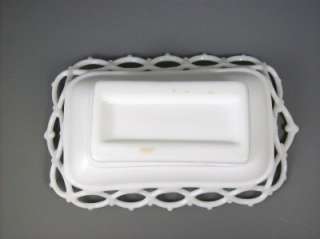 Vintage Milk Glass Dish Lace Trim Basketweave Interior White  