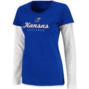 Kansas Jayhawks Ladies Fiesta Double Layer Long Sleeve T Shirt   Royal 