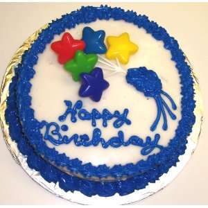 Multi Color Star Carrot Decorated Cake Single Layer 8 Round Blue Trim 