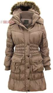   QUILTED PADDED FAUX FUR HOOD LONG PARKA JACKET COAT WOMENS SIZE 8 14
