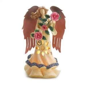 Ethereal Lighted Angel Bearing Roses 