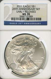 2011 NGC MS 70 25TH ANNIV. SET EARLY RELEASES AMERICAN SILVER EAGLE S$ 