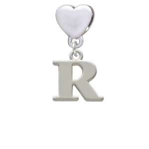   Silver Initial   R European Heart Charm Dangle Bead [Jewelry]: Jewelry