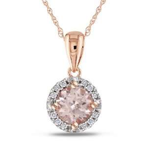  10k Pink Gold Morganite and 1/10ct TDW Diamond Necklace (G 