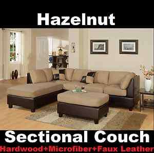 New 3 Pcs Microfiber Sectional Sofa in Hazelnut Color  