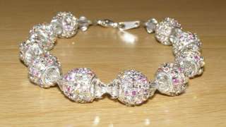   Crystal Aurora Borealis Rhinestone Silver Beaded Bracelet Wedding Gift