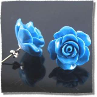 1pc Turquoise Man made Coral Carved Pretty Rose Earring  
