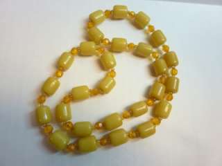 Vintage Yellow Butterscotch Beaded Necklace with Faceted Gold Beads 