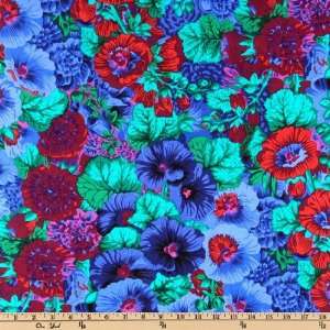  44 Wide Tall Hollyhocks Tossed Floral Cobalt Fabric By 