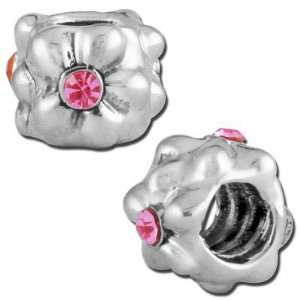  10mm Flowers with Pink Rhinestone Center Large Hole 