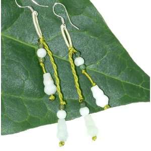 Double Strings Jade Earrings Made with Flower Vase and Alternate with 