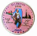 Two 2003 Illinois Colorized/Enameled State Quarters, one with P and 