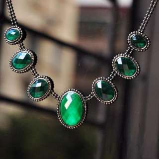 Fashion Necklace Vintage Chain Crystal Charm Pendant Green Gemstone 