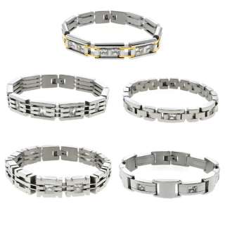 Masculine Heavy Mens Stainless Steel Bracelet with Cubic Zirconia CZ 
