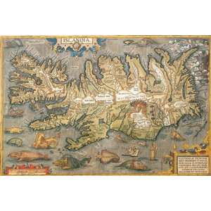  Map of Iceland by Abraham Ortelius 18x12