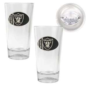  Oakland Raiders NFL 2pc Pint Ale Glass Set with Football 