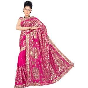  Magenta New Wedding Designer Indian Sequin Embroidery Sari 