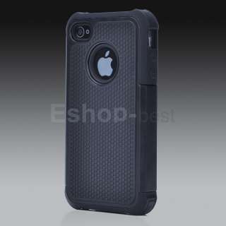 Black Rugged Rubber Matte Hard Case Cover For iPhone 4G 4S w/ Screen 