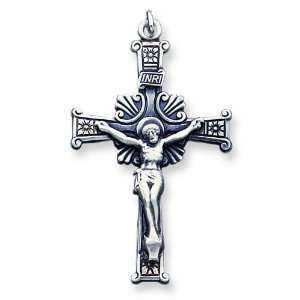  Sterling Silver Antiqued Inri Crucifix Pendant: Jewelry