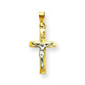  14k Two Tone Inri Hollow Crucifix Pendant: Jewelry