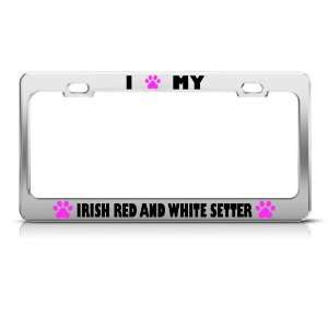Irish Red And White Setter Paw Love Dog license plate frame Stainless