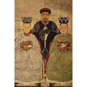  12X16 inch Oriental Canvas Art Repro Mandarin with His Two 