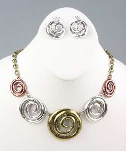 CHUNKY Antique Tri Tone (silver, gold, copper) Metal Swirl Rings Drape 