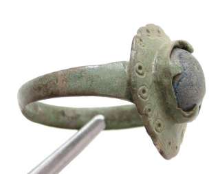 GREAT BYZANTINE BRONZE RING WITH STONE  